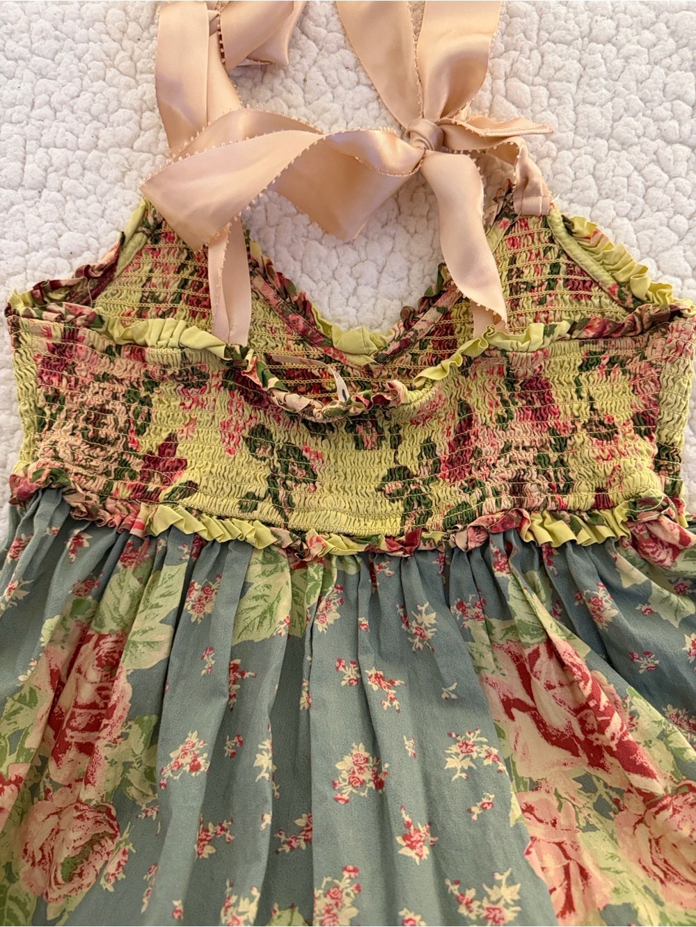 Free People Mixed Floral Tiered Maxi Dress with Pink Ribbon Straps - Picture 8 of 9